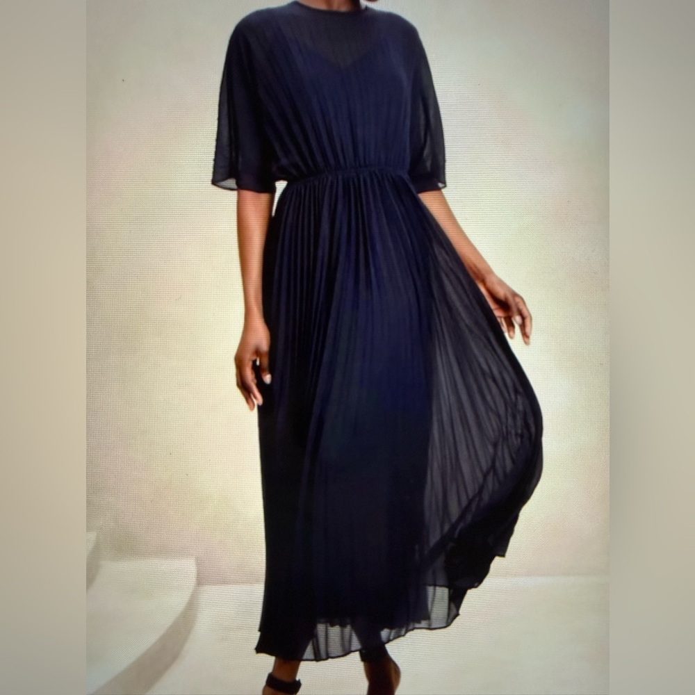 Elegant Dark Navy Blue Pleated Maxi Dress - NWT!  Banana Republic Petite M